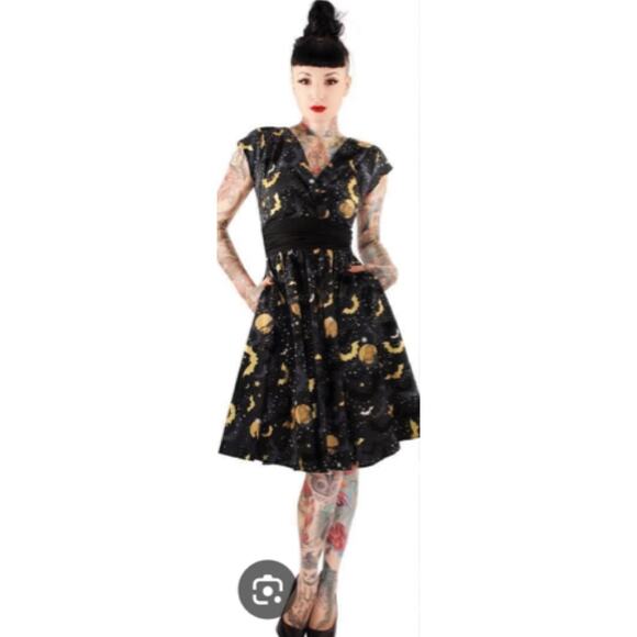 Folter Gone Batty Gothic Retro Style Fit n Flare Dress Women’s Size Medium NEW - Picture 2 of 14
